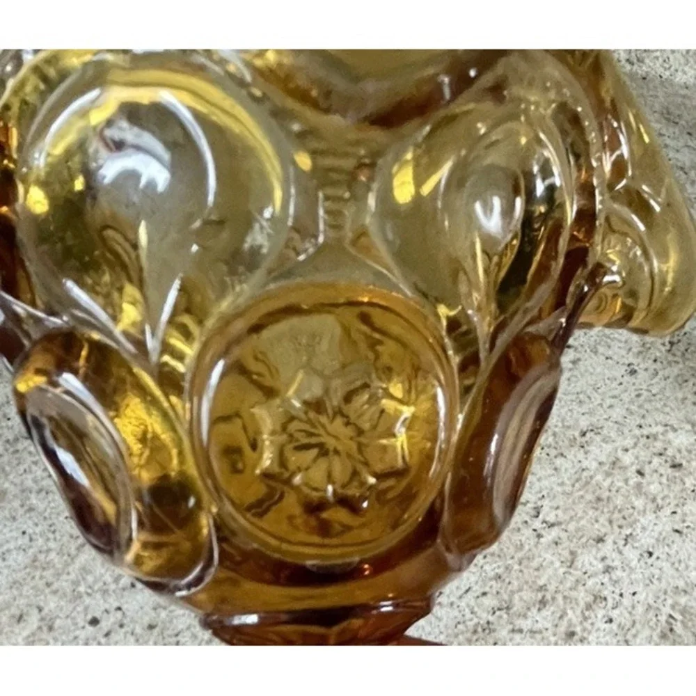 Amber Moon and Stars Pedestal Compote Candy Dish Ruffled Lip Vtg L E Smith 6